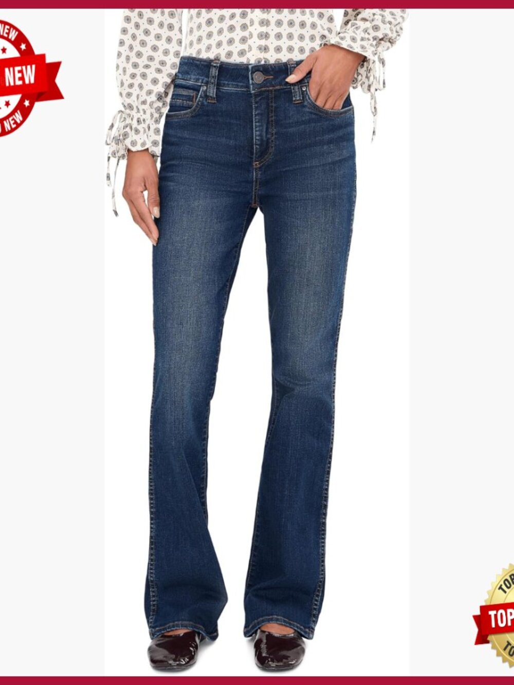 High Rise Bootcut Jeans With Stretch, Zip Fly, Five Pocket Design